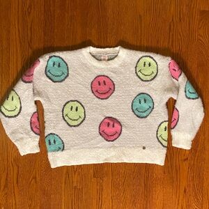 Fuzzy Smiley Face Cropped Sweater